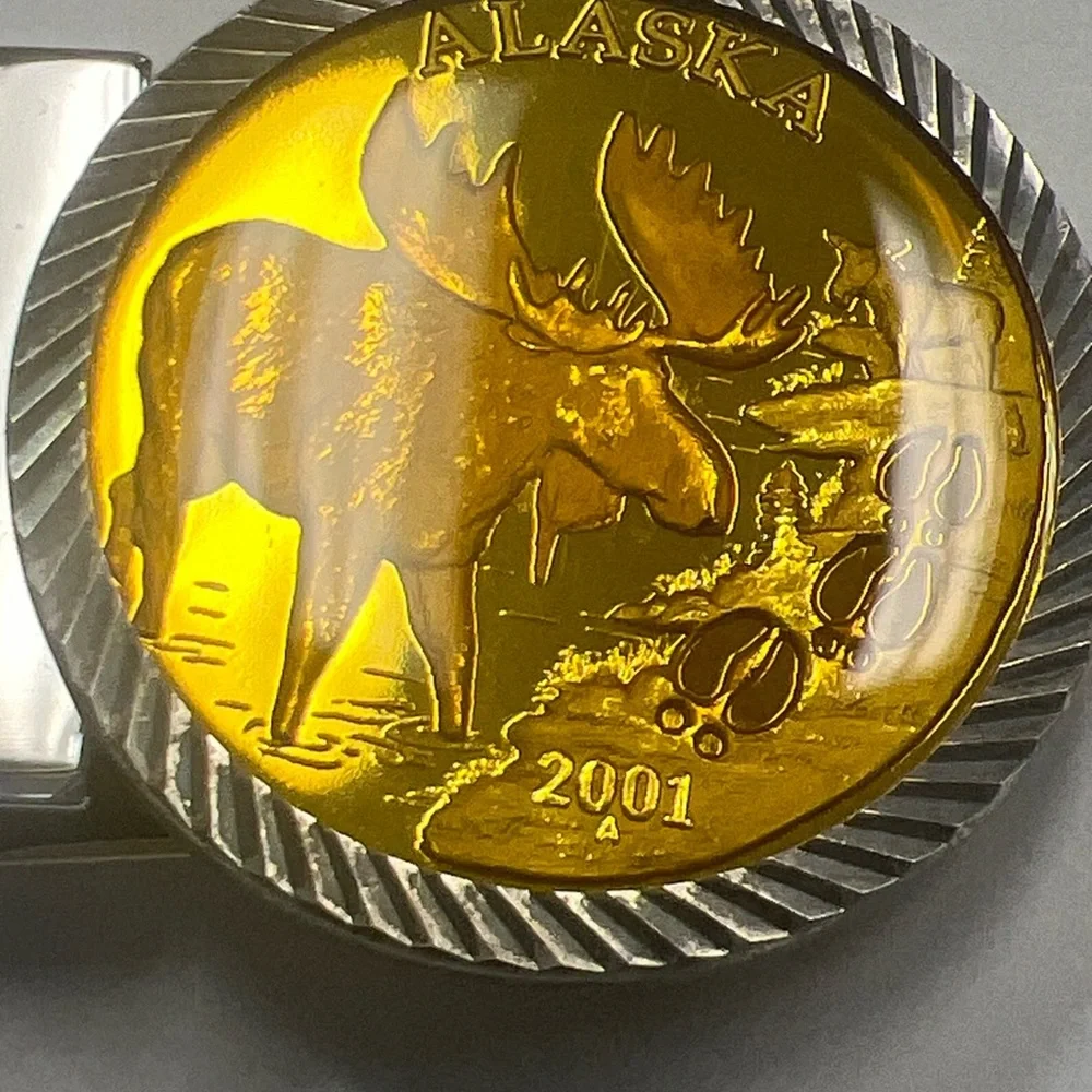 Silver and Gold Money Clip Alaska moose 2001
